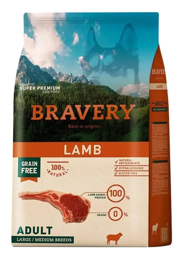 Alimento Bravery Super Premium para perro adulto de raza mediana y grande sabor cordero de 12 kg