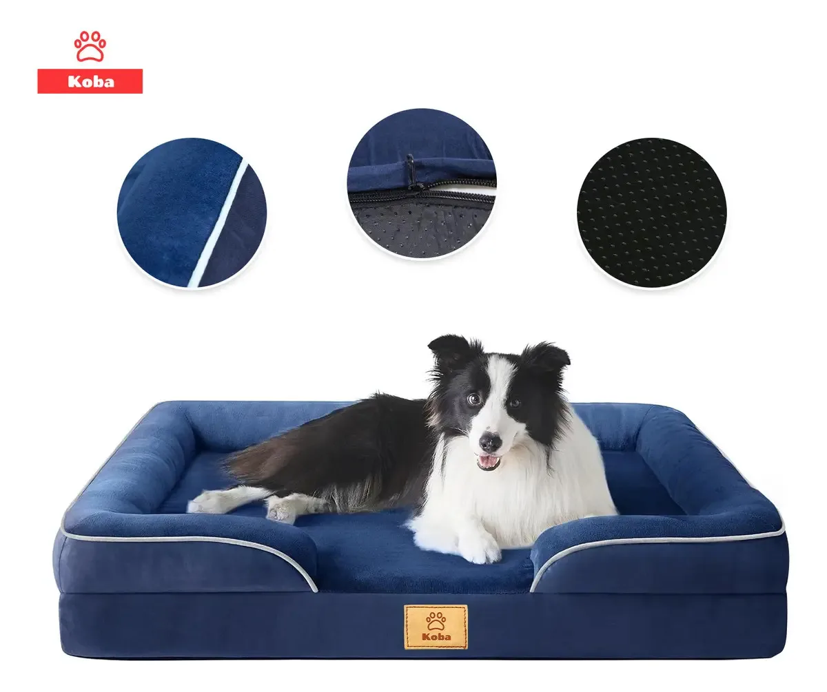 Cama Antiestres Perro Colchon Ortopedica 90x63cm Grande Azul Diseño Cama Antiestres Con Soporte Ortopedico