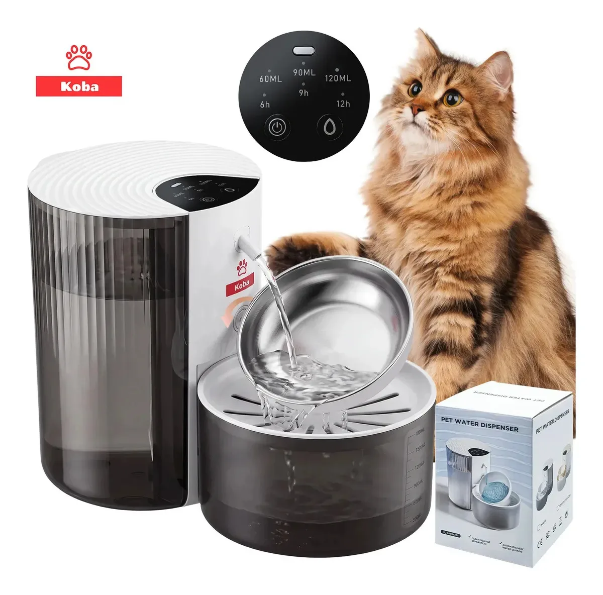 Bebedero Automático Para Mascota Fuente Agua Inalámbrica 3 Litros Para Perros Gatos Michis Integrado Con Separación de Aguas Residuales Color Blanco Marca KOBA