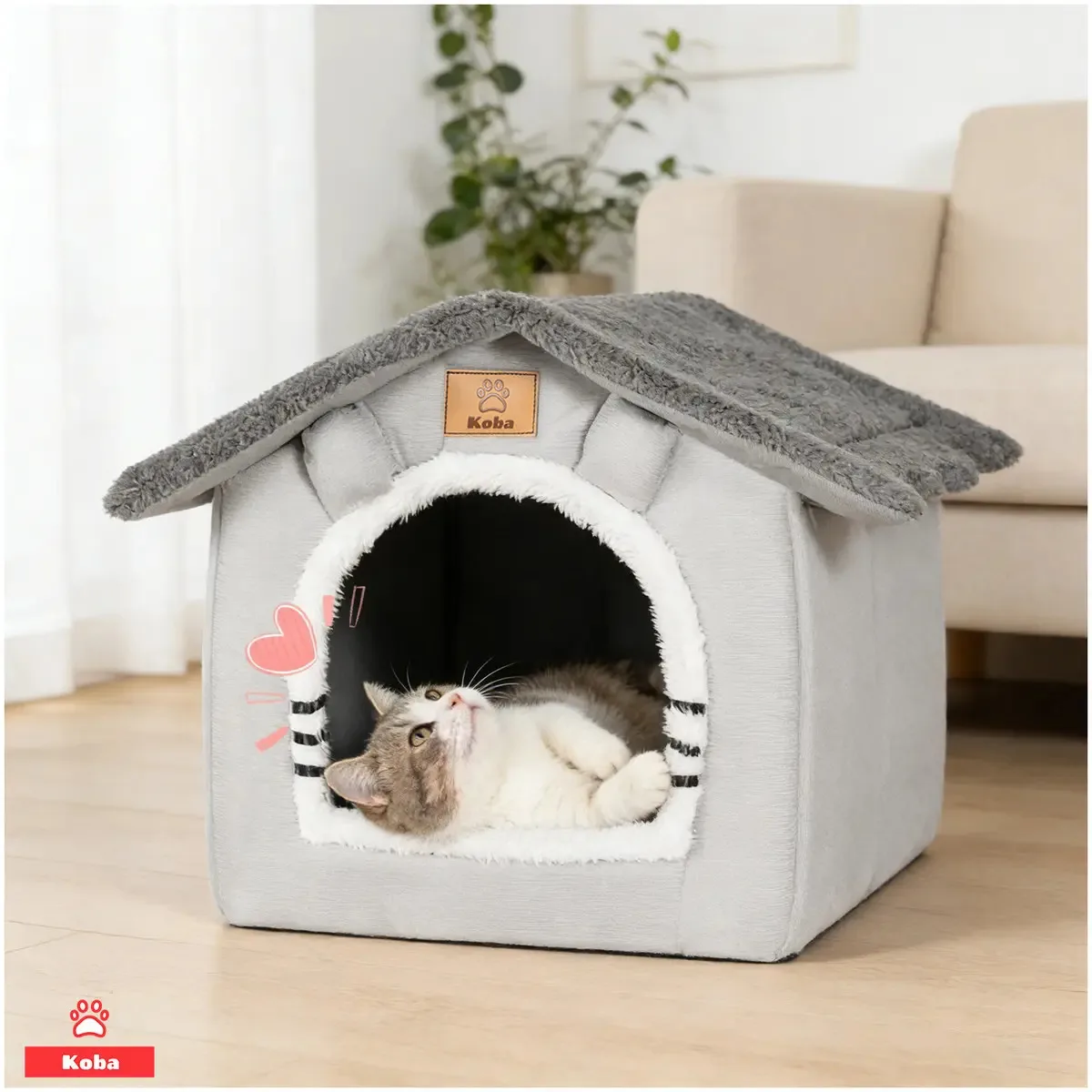 KOBA casa iglú para gato con cojín lavable 44 x 36 x 40 cm