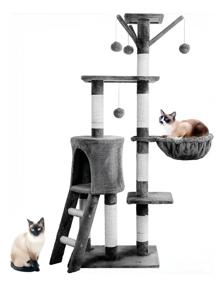 Rascador Gimnasio para Gatos 5 Niveles con Cucha (1,48 m)