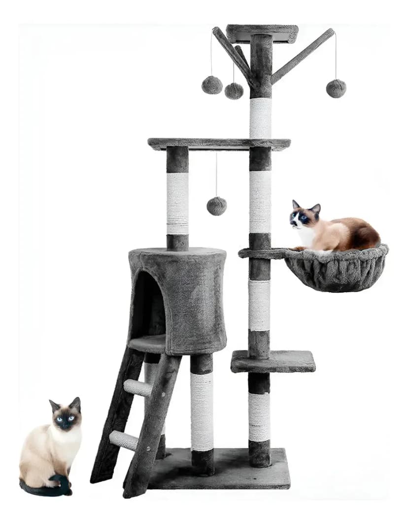 Rascador Gimnasio para Gatos 5 Niveles con Cucha (1,48 m)