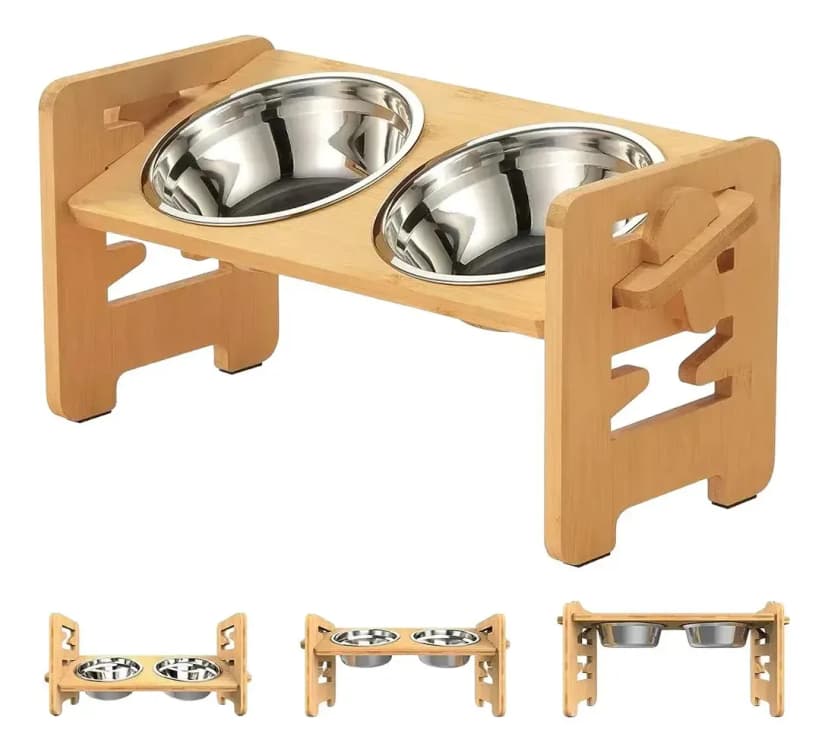 Comedero Bebedero Ajustable Roro Para Perros Y Gatos Plato Doble Elevado Roro Color Marron 1000129