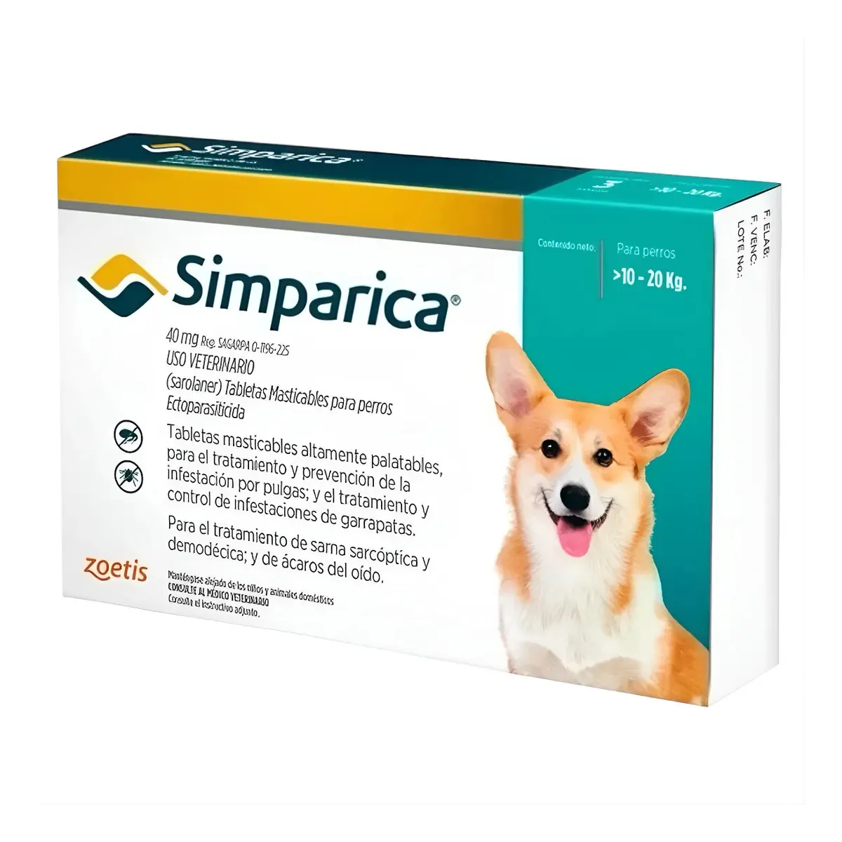 Simparica 40 mg Perros de 10 a 20 kg (3 comprimidos)