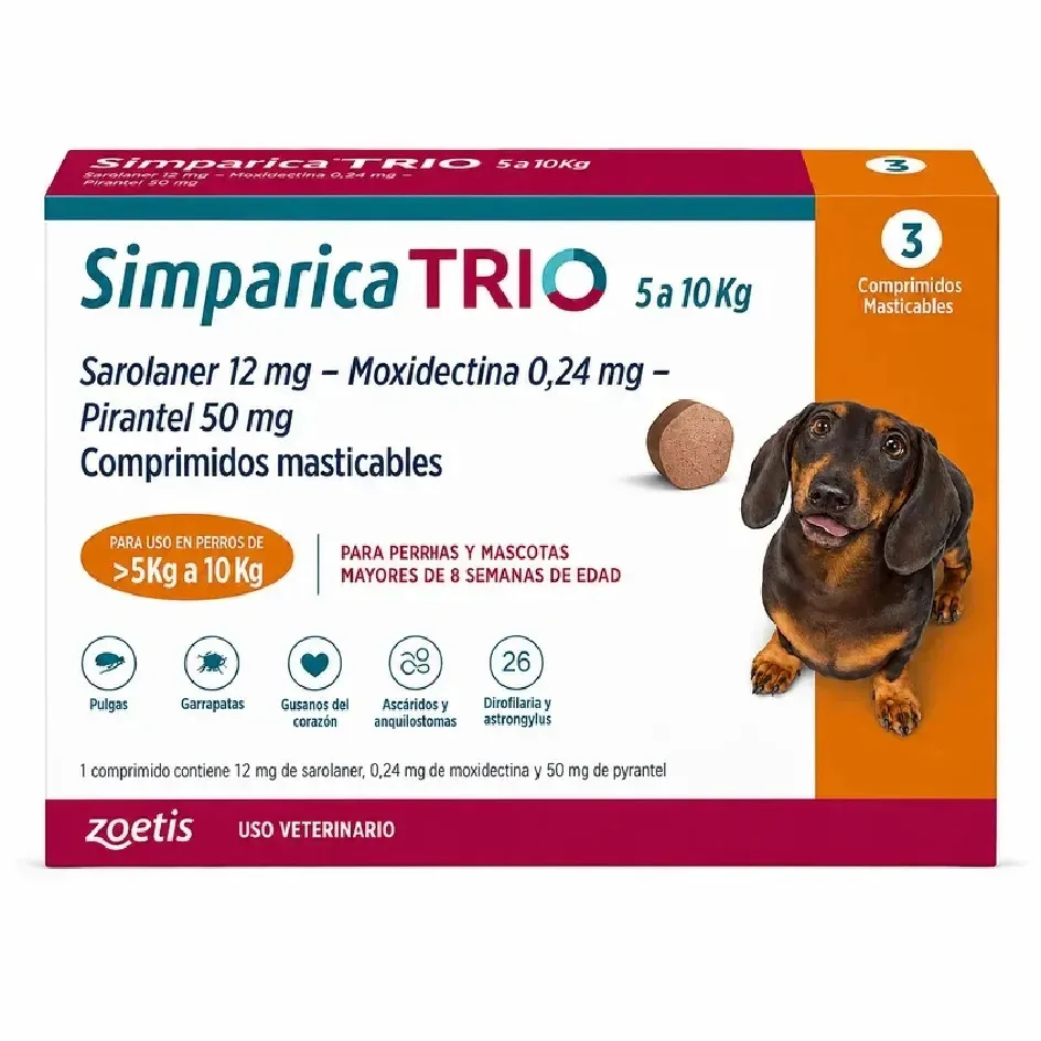 Simparica Trio perros de 5,1 a 10 kg (3 comprimidos)