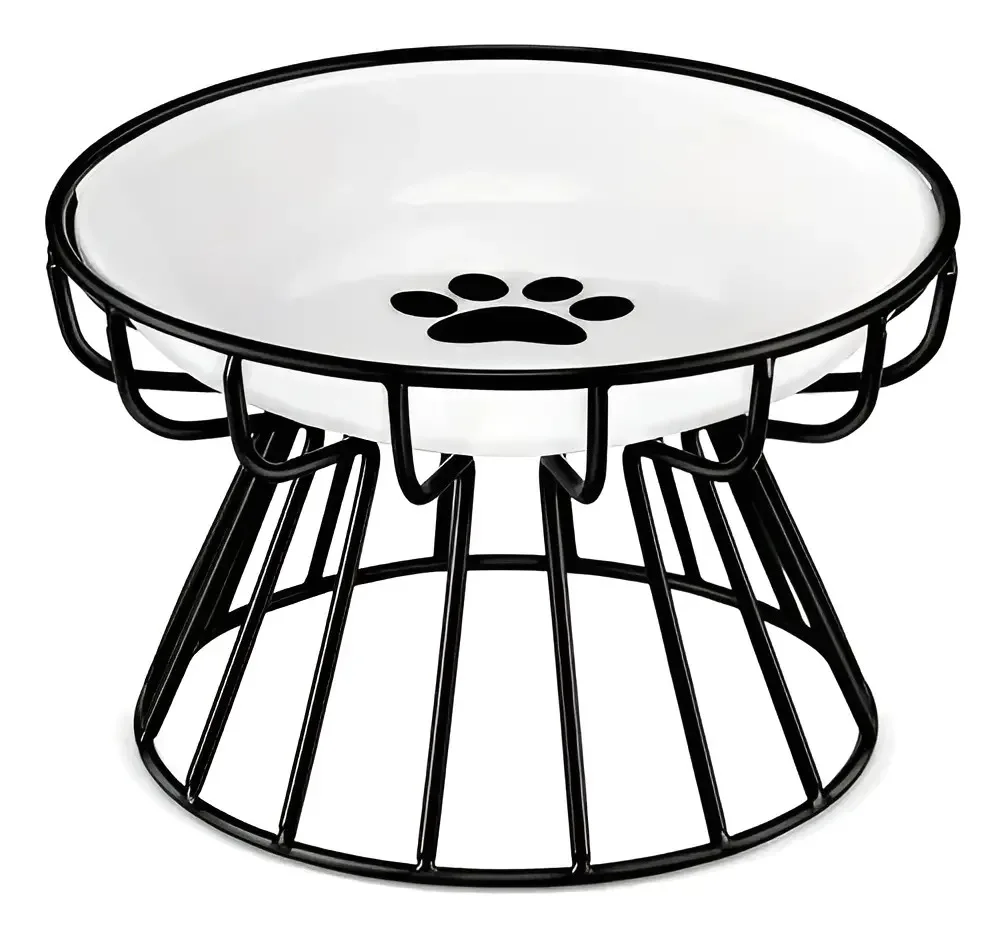Plato Elevado Ceramica Estilo Europeo Para Perros Y Gatos Color Negro