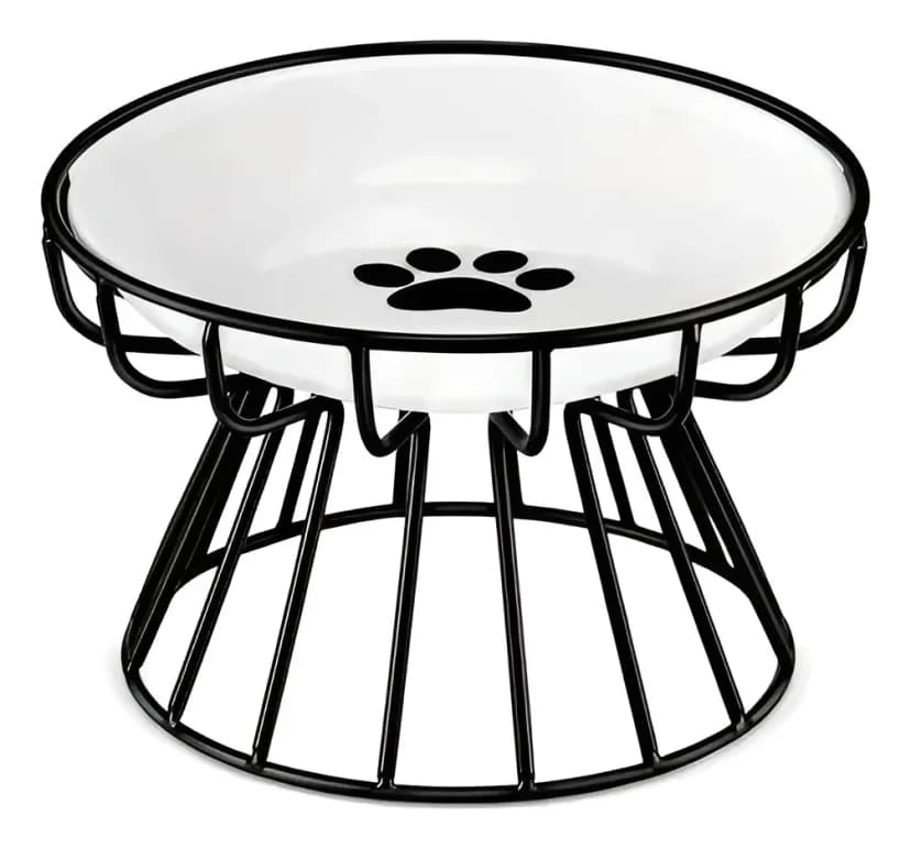 Plato Elevado Ceramica Estilo Europeo Para Perros Y Gatos Color Negro